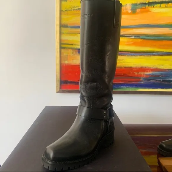 BELSTAFF Size 7.5 (UK 36.5) Women’s Black Leather Warringdon MOTO Biker Boots