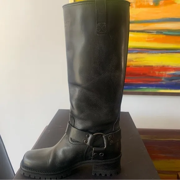 BELSTAFF Size 7.5 (UK 36.5) Women’s Black Leather Warringdon MOTO Biker Boots