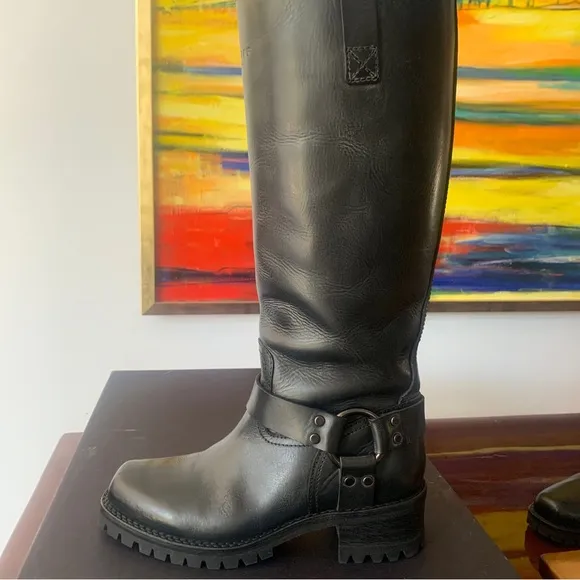 BELSTAFF Size 7.5 (UK 36.5) Women’s Black Leather Warringdon MOTO Biker Boots