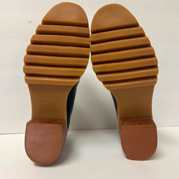 Bernardo Women’s Leather Loafers Brown Black Platform Chunky Heel Monk Strap EUC