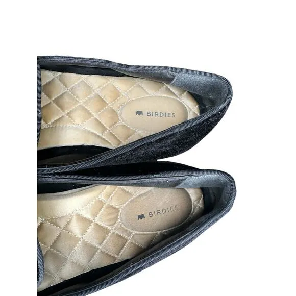 BIRDIES Black Velvet Classic Round Toe Slip On The Starling Loafers Size 10 1/2