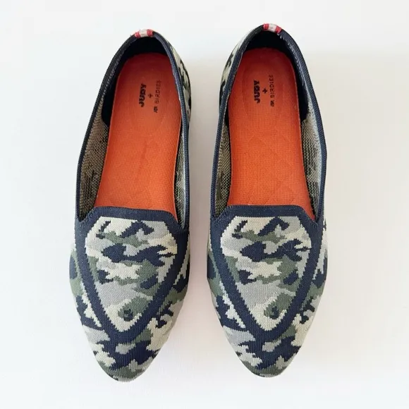 Birdies Blackbird Flats Loafer Camo Green Point Knit Comfort Work Casual 9.5
