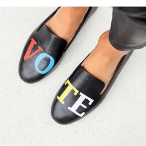 BIRDIES Limited Edition VOTE black leather loafers flats Womens Sz 7.5