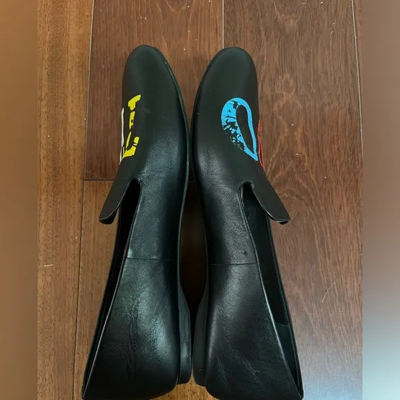BIRDIES Limited Edition VOTE black leather loafers flats Womens Sz 7.5