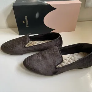 Birdies Loafers Velvet Slip Ons Starling Python Embossed Flats Brown Size 8