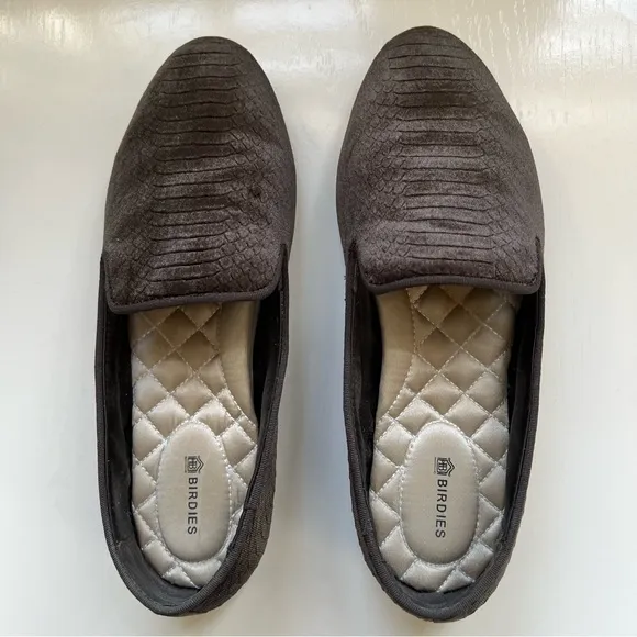 Birdies Loafers Velvet Slip Ons Starling Python Embossed Flats Brown Size 8