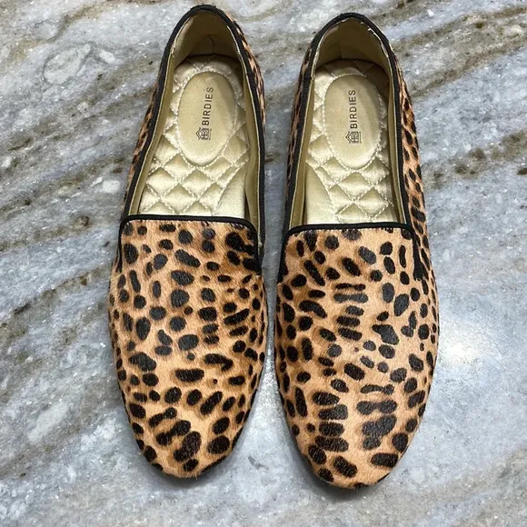 Birdies Starling Haircalf Cheetah Slip On Flat Loafers