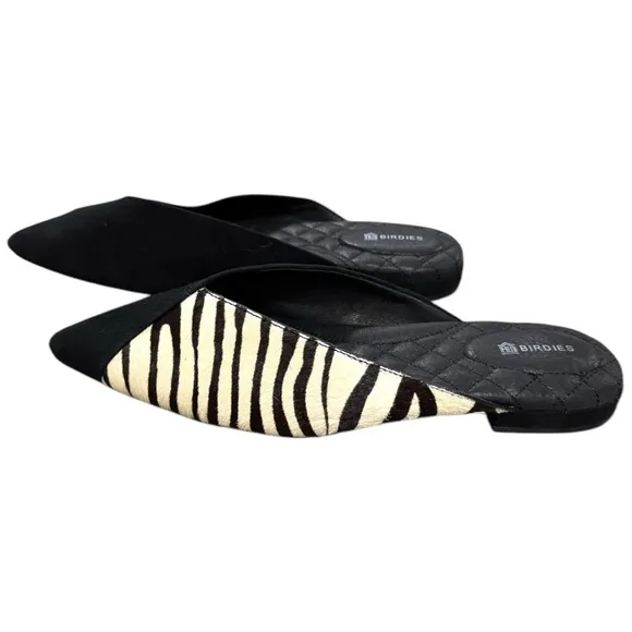 Birdies Swan Slides – Zebra Calf Hair &amp; Suede – Size 7.5 – Excellent Condition