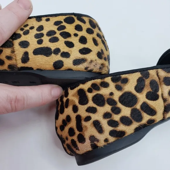 Birdies Women US 6 Leopard Print calf hair brown black Loafers quilted insole