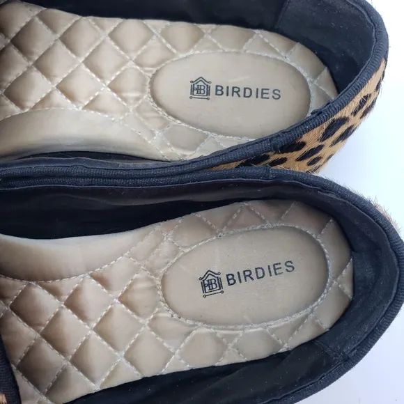 Birdies Women US 6 Leopard Print calf hair brown black Loafers quilted insole