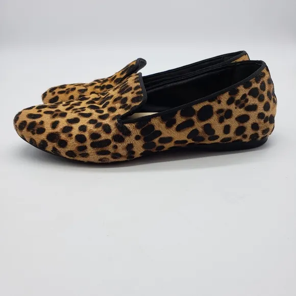 Birdies Women US 6 Leopard Print calf hair brown black Loafers quilted insole