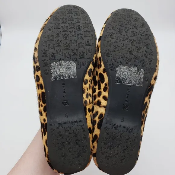 Birdies Women US 6 Leopard Print calf hair brown black Loafers quilted insole