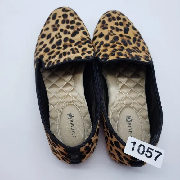 Birdies Women US 6 Leopard Print calf hair brown black Loafers quilted insole