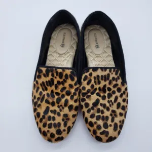 Birdies Women US 6 Leopard Print calf hair brown black Loafers quilted insole