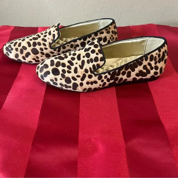 Birdies Women's Starling Cheetah Leopard Calf Hair Upper Preppy Flats Loafer Sz5