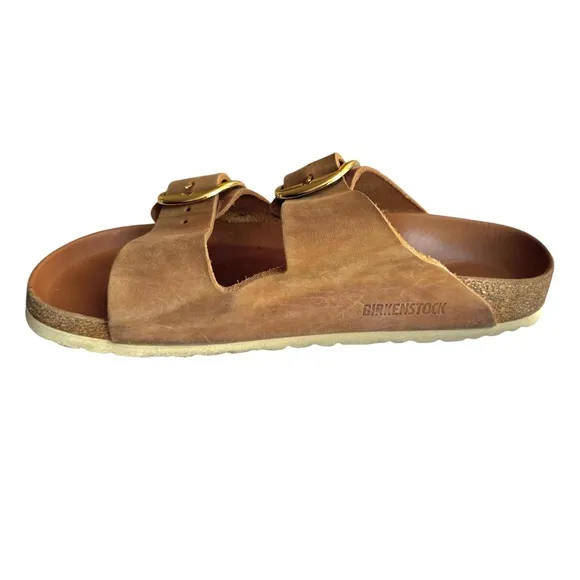 Birkenstock Arizona Big Buckle Oiled Leather Sandal Cognac British Tan Slides