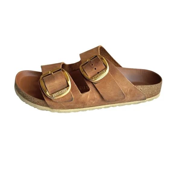 Birkenstock Arizona Big Buckle Oiled Leather Sandal Cognac British Tan Slides