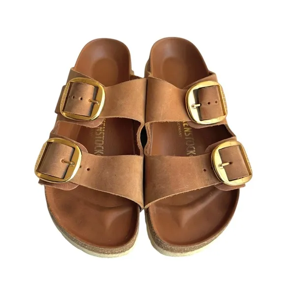Birkenstock Arizona Big Buckle Oiled Leather Sandal Cognac British Tan Slides