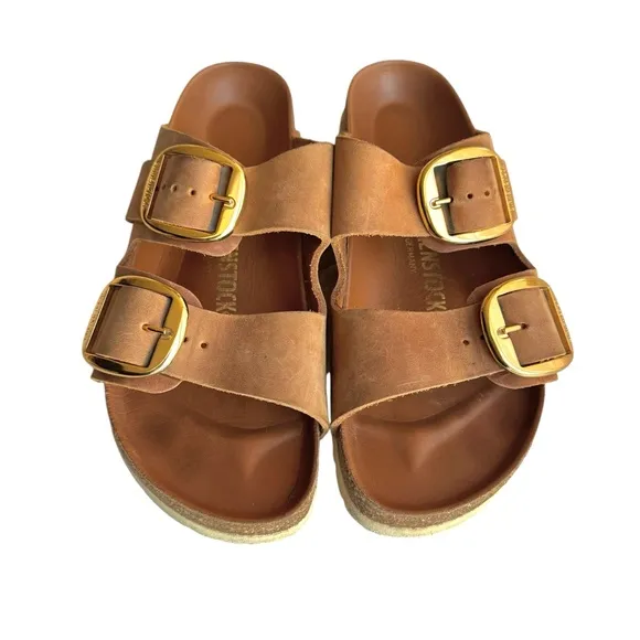 Birkenstock Arizona Big Buckle Oiled Leather Sandal Cognac British Tan Slides