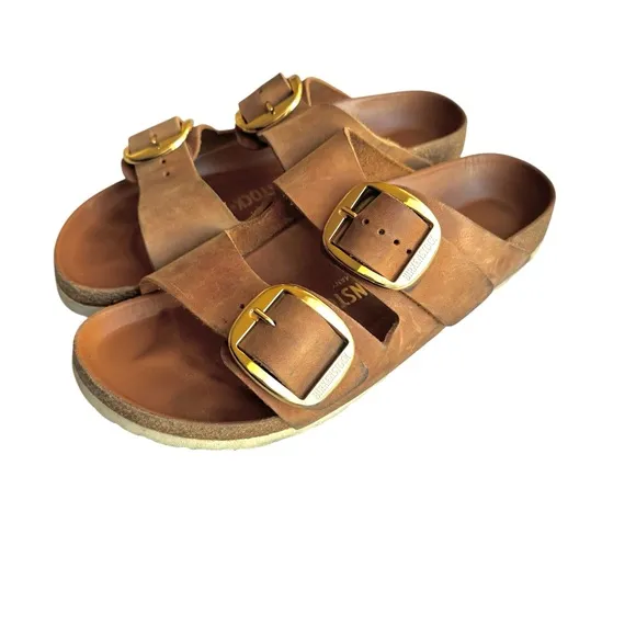 Birkenstock Arizona Big Buckle Oiled Leather Sandal Cognac British Tan Slides