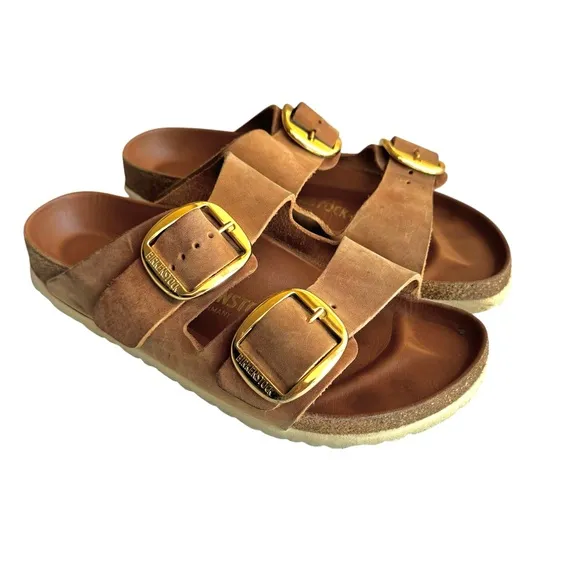 Birkenstock Arizona Big Buckle Oiled Leather Sandal Cognac British Tan Slides