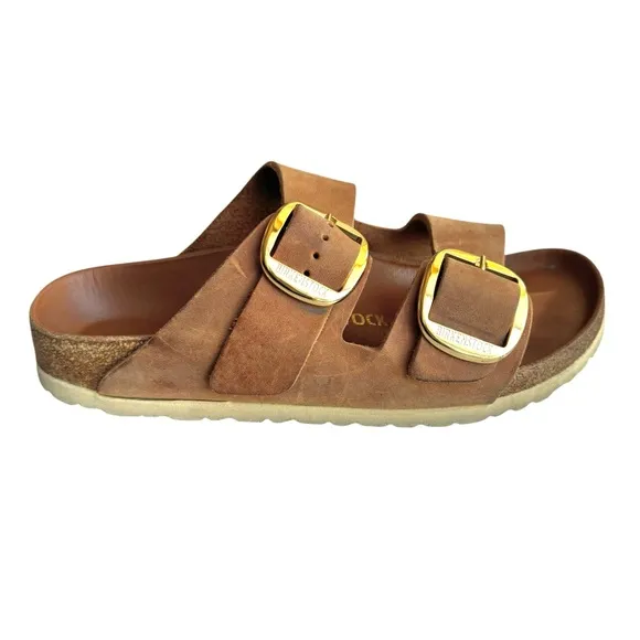 Birkenstock Arizona Big Buckle Oiled Leather Sandal Cognac British Tan Slides