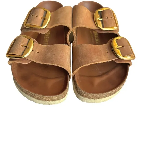 Birkenstock Arizona Big Buckle Oiled Leather Sandal Cognac British Tan Slides