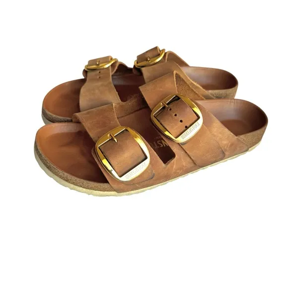 Birkenstock Arizona Big Buckle Oiled Leather Sandal Cognac British Tan Slides
