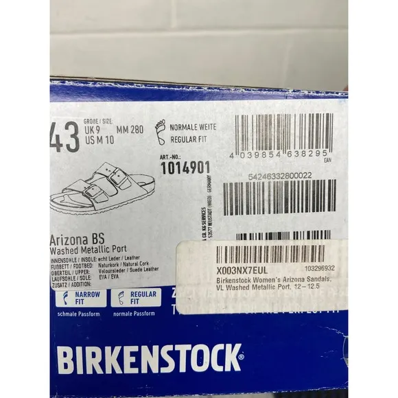 Birkenstock Arizona BS Washed Metallic Port Sandals Slides US10 EU43 Regular Fit
