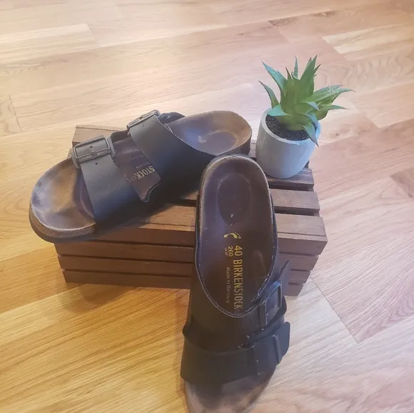Birkenstock Black Leather Slides