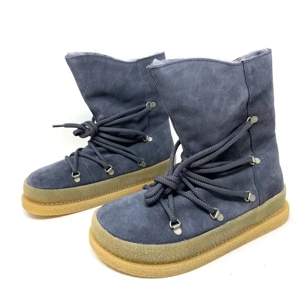 Birkenstock Masi Graphite Suede Leather Fur Lined Boots NARROW