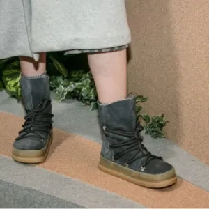 Birkenstock Masi Graphite Suede Leather Fur Lined Boots NARROW