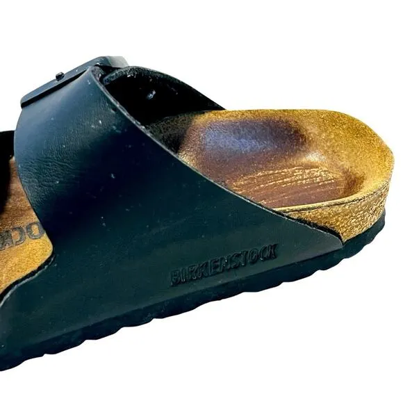 Birkenstock Women’s Sz 6.5 Black Arizona Sandal Slides Double Buckle Birko-Flor