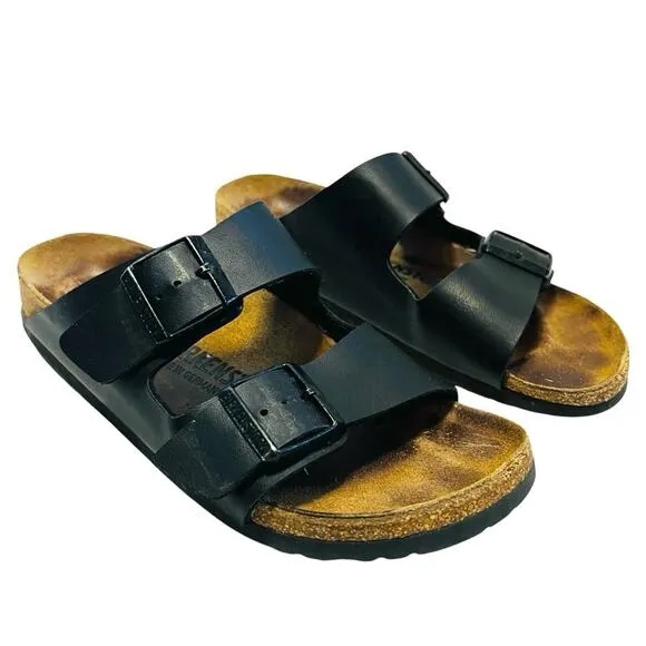 Birkenstock Women’s Sz 6.5 Black Arizona Sandal Slides Double Buckle Birko-Flor