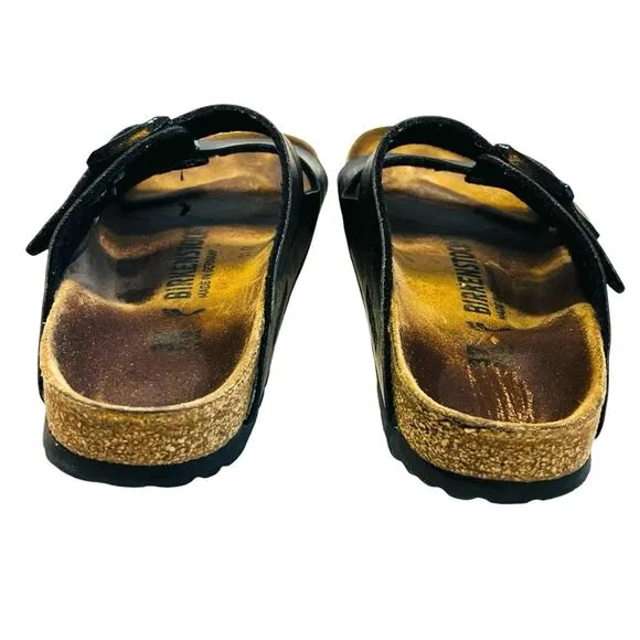 Birkenstock Women’s Sz 6.5 Black Arizona Sandal Slides Double Buckle Birko-Flor