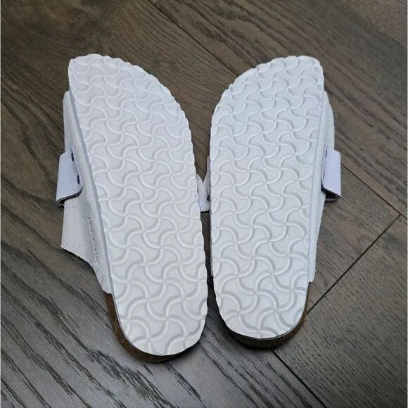 Birkenstock Kyoto Suede Touch Strap Slides in Antique White 40