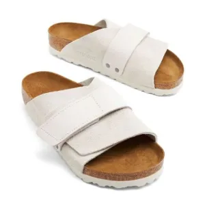 Birkenstock Kyoto Suede Touch Strap Slides in Antique White 40