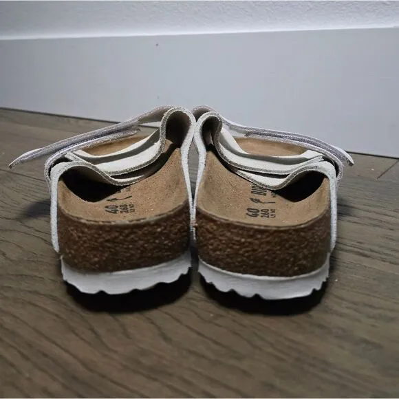 Birkenstock Kyoto Suede Touch Strap Slides in Antique White 40