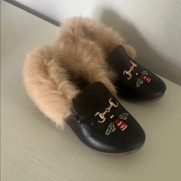 Black Fur-Lined toddler soft  Loafers