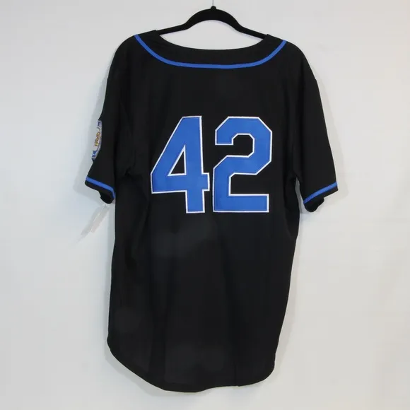 Black Legend Black Blue Retro Stitched Button Down Baseball Jersey NWOT
