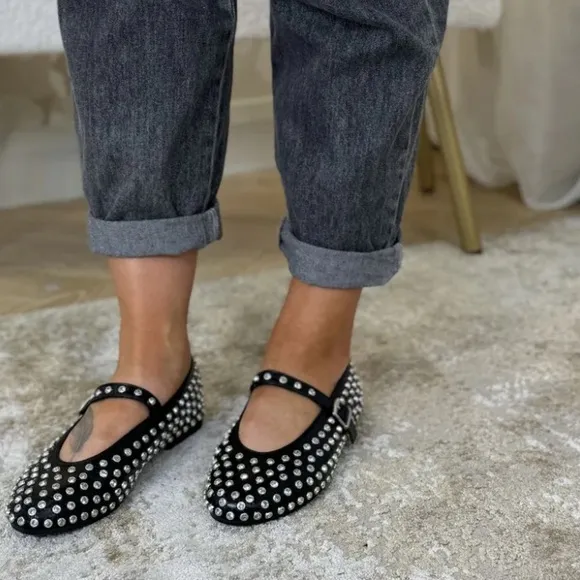 Black Studded Ballerina Flats
