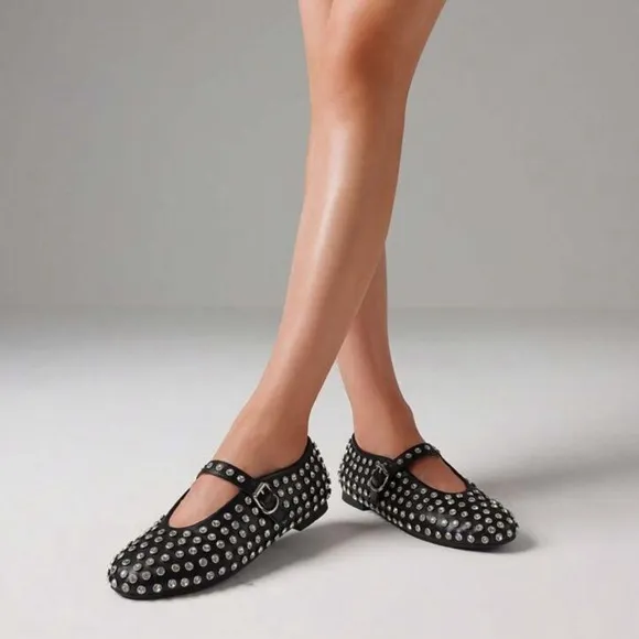 Black Studded Ballerina Flats