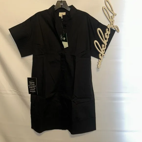 Black Trapunto Stitch Sofia Shirt Dress