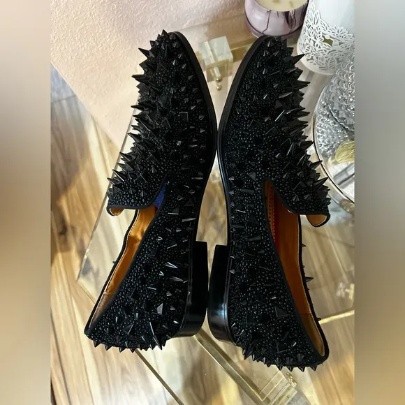 Black with Red Bottom Soles Spiked Studded Rivets Slip On Dress Shoes/Loafers 41