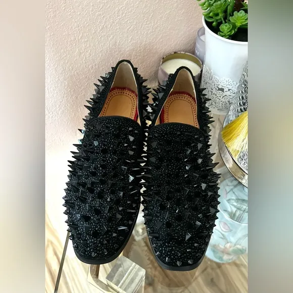Black with Red Bottom Soles Spiked Studded Rivets Slip On Dress Shoes/Loafers 41