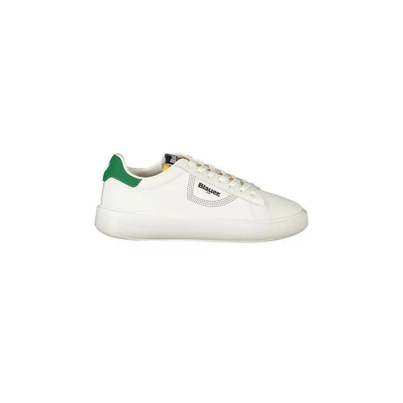 Blauer Dynamic Print Lace-Up Sneakers with Green Accents Men White