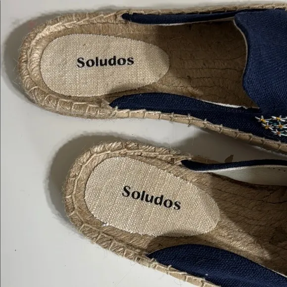 Blue Espadrilles with Floral Embroidery Slip On Slides Size 8