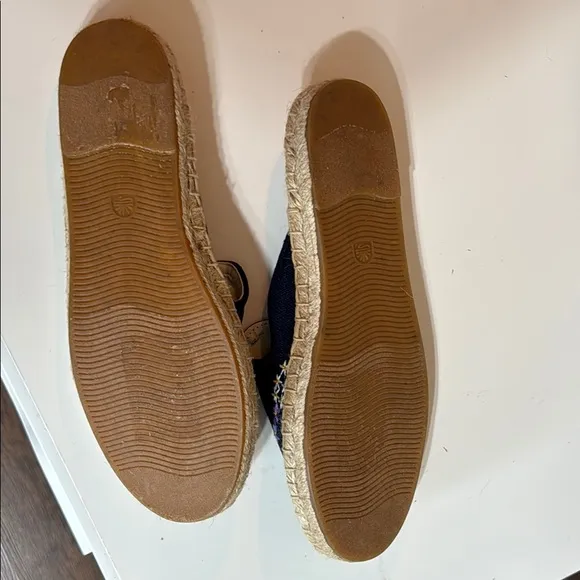 Blue Espadrilles with Floral Embroidery Slip On Slides Size 8