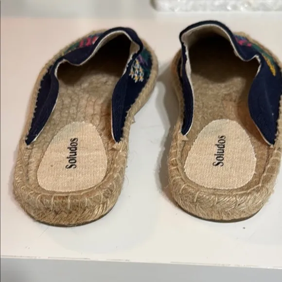 Blue Espadrilles with Floral Embroidery Slip On Slides Size 8