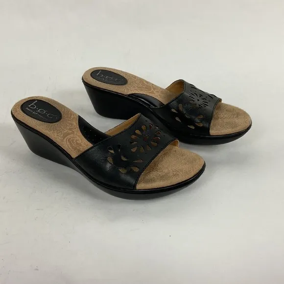 BOC Born on Concept Genuine Leather Dark Brown Floral Cut Out Vamp Wedge Sandal